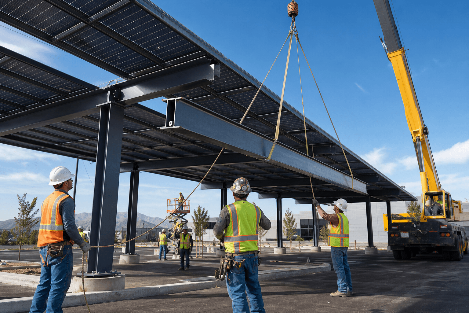 NextSpan crew installing a commercial solar carport